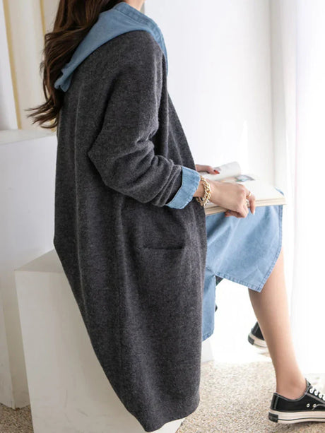 Women Solid Color Loose Thick Warm Sweater Cardigan