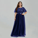 Women' Mesh A-Line Sequin Embroidery Evening Dress Leaf