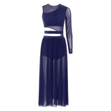 Womens Ballet Lyrical Dance Dress Shiny Rhinestone Sheer