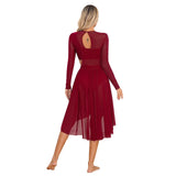 Womens Ballet Lyrical Dance Dress Shiny Rhinestone Sheer