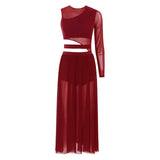 Womens Ballet Lyrical Dance Dress Shiny Rhinestone Sheer
