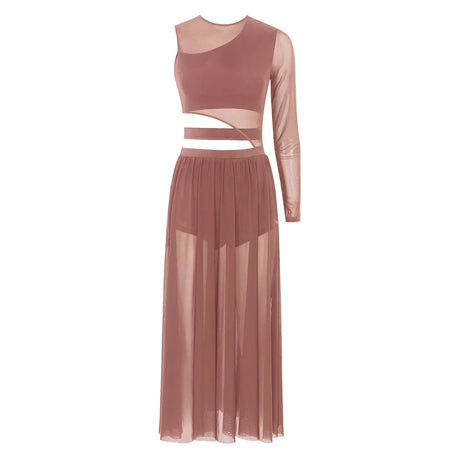 Womens Ballet Lyrical Dance Dress Shiny Rhinestone Sheer