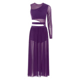 Womens Ballet Lyrical Dance Dress Shiny Rhinestone Sheer
