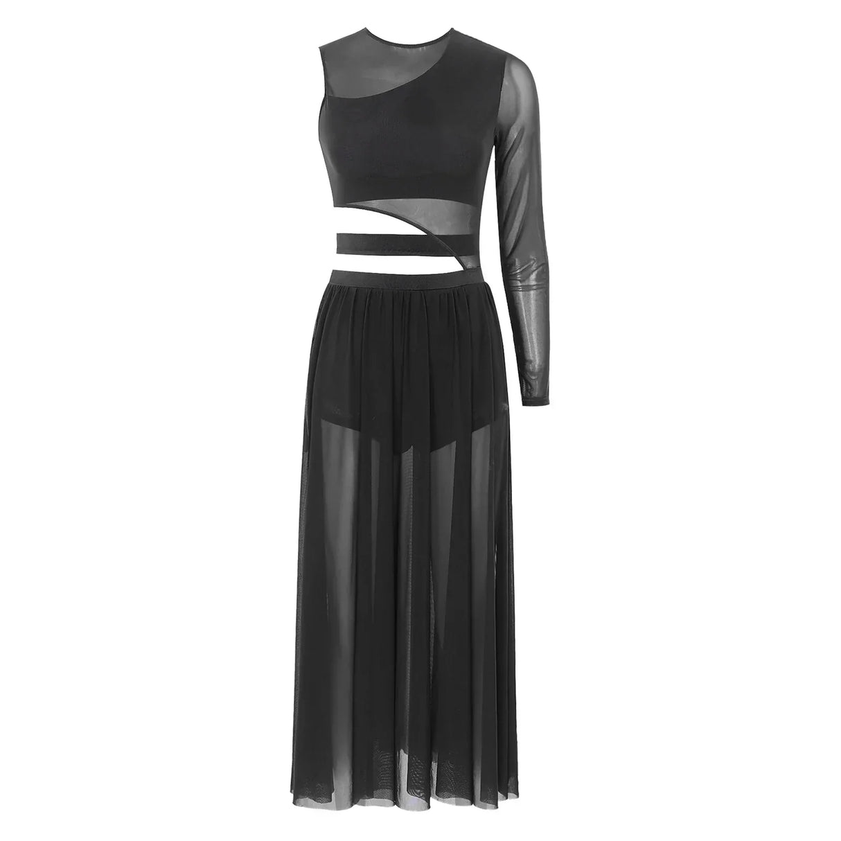 Womens Ballet Lyrical Dance Dress Shiny Rhinestone Sheer