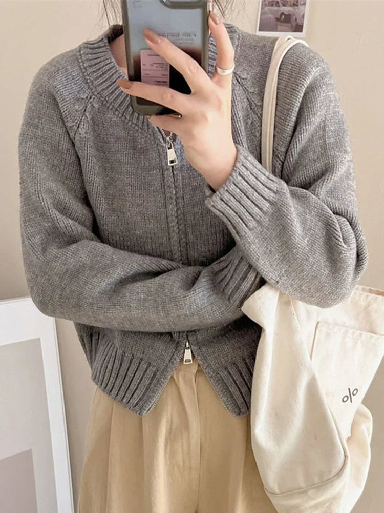 Zoki Streetwear Simple Cardigan Sweater Women Long Sleeve
