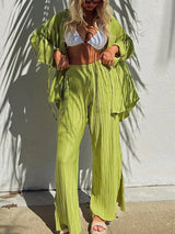 Women Two-Piece Pleated Pants Suits Casual Chic