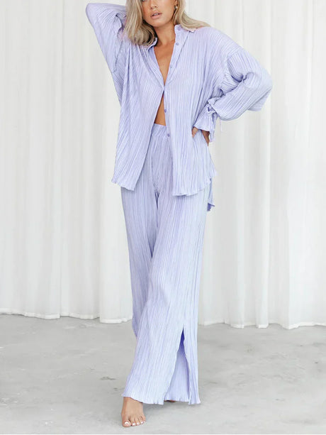 Women Two-Piece Pleated Pants Suits Casual Chic